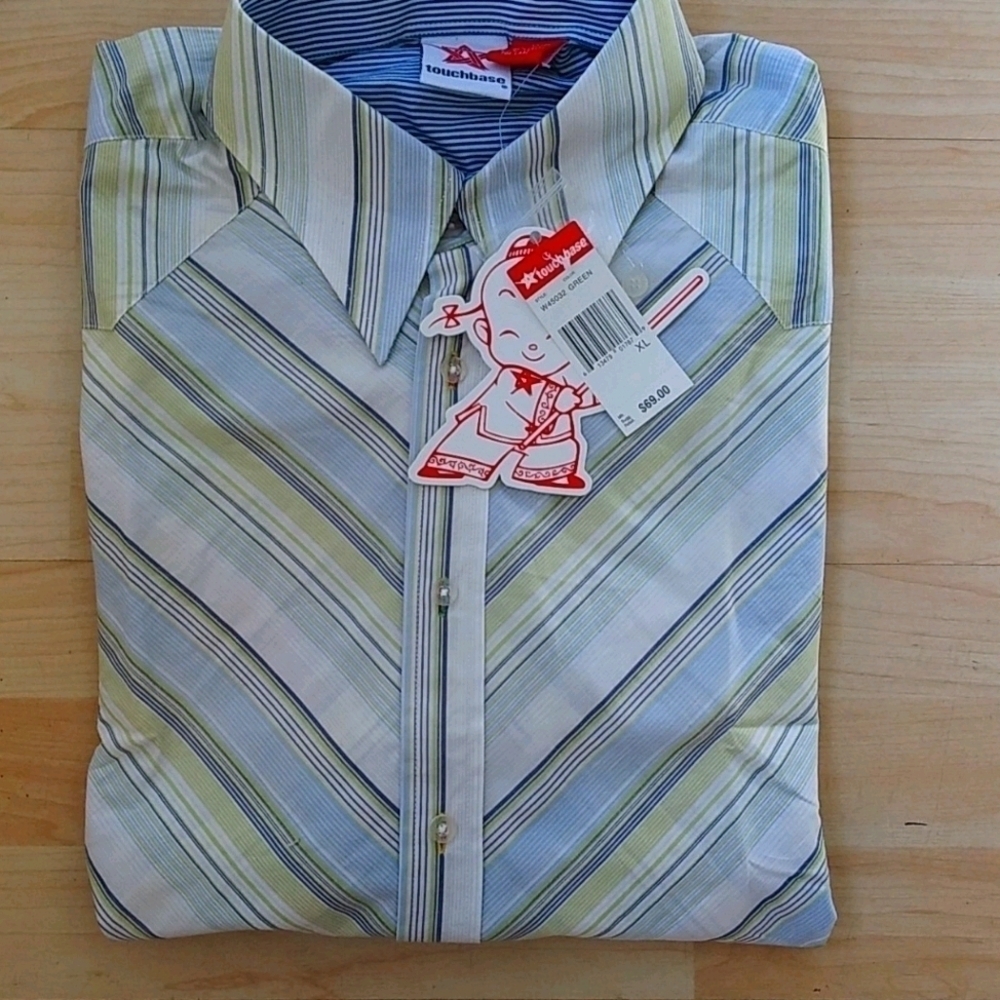 Touchbase Dress Shirt XL 2XL Blue V Pin Stripes mens or womens blue green purple